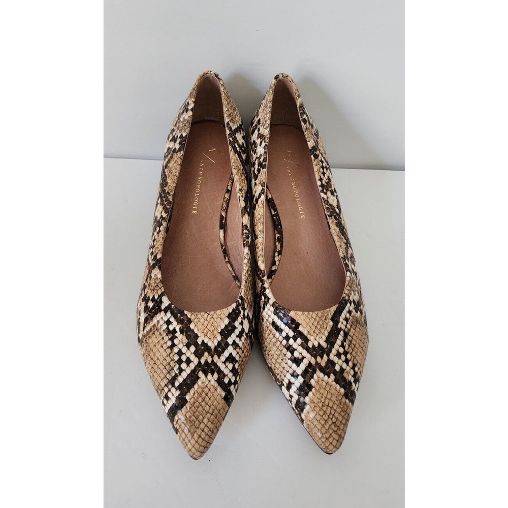 Anthropologie Womens Snakeskin Animal Print Black Heel Pointed Toe Size 6
